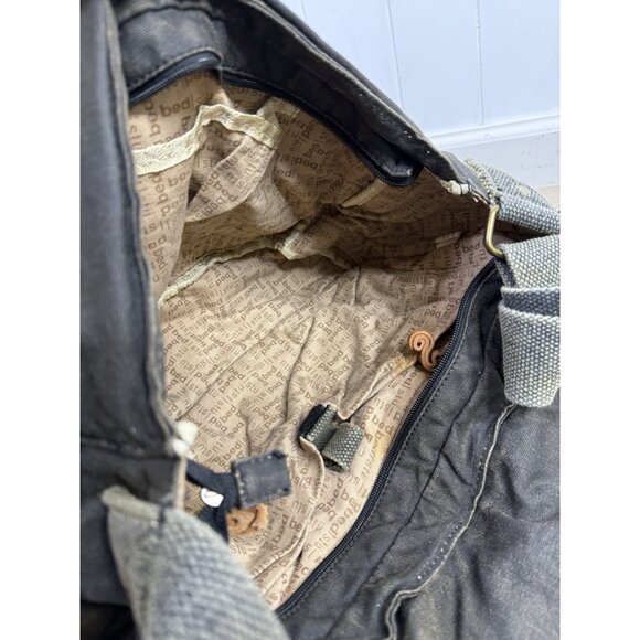 Bed Stu Hawkeye Black Waxed Canvas Messenger Bag Oil Slick Brown Gray - Picture 7 of 11